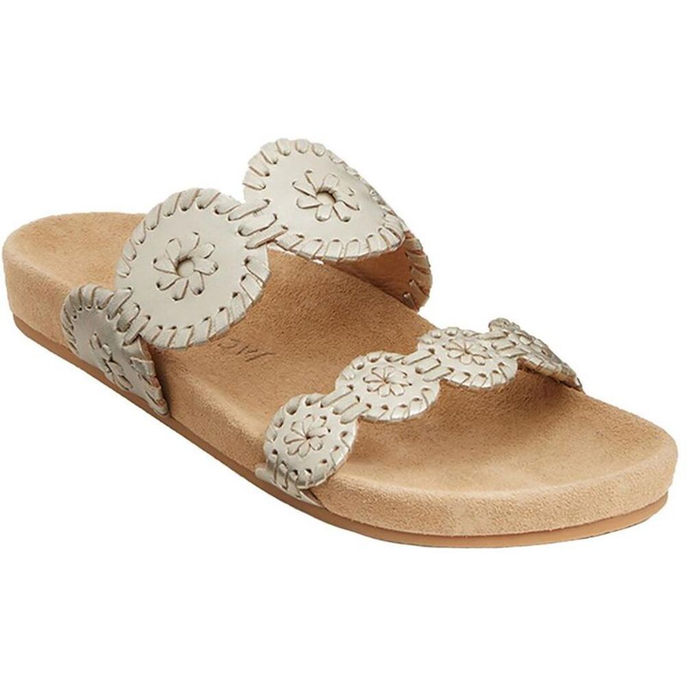 Jack Rogers Womens Comfort Lauren Gold Leather Slide Sandals Shoes NWT